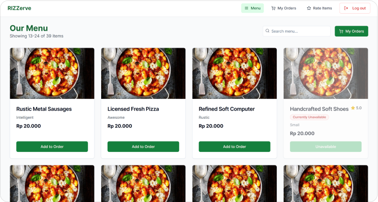Rizzserve - RizzServe Restaurant Order Website Application 1